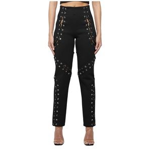 Maniere De Voir Black Lace-Up Trousers